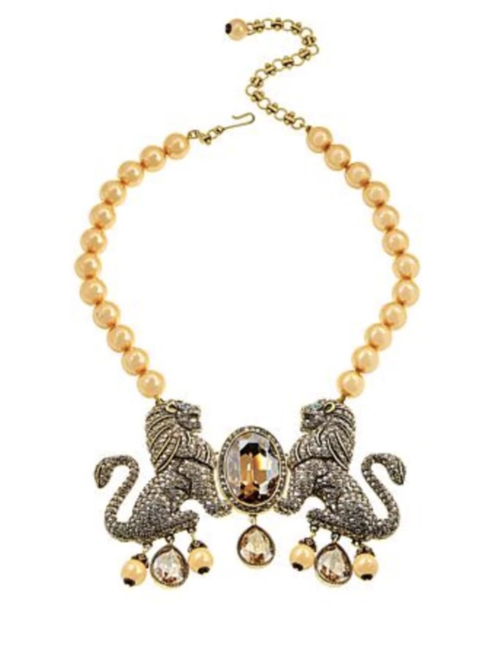 Heidi Daus Gold and Champagne Pearl Lion Necklace
